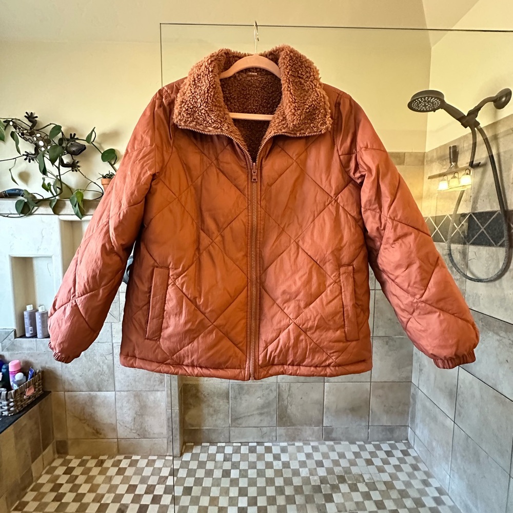 Madewell Reversible Rust Colored Quilted Puffer Jacket